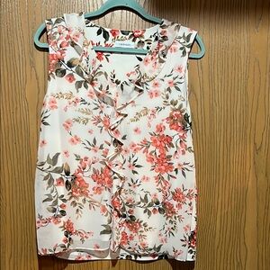 Calvin Klein pink and white floral sleeveless blouse, size medium